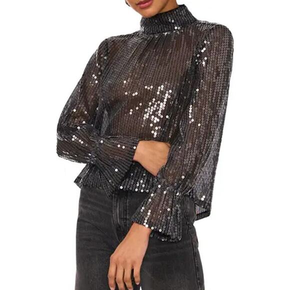 NWT 1.State Black Drape Back Sequin Top Size XS - Picture 1 of 7